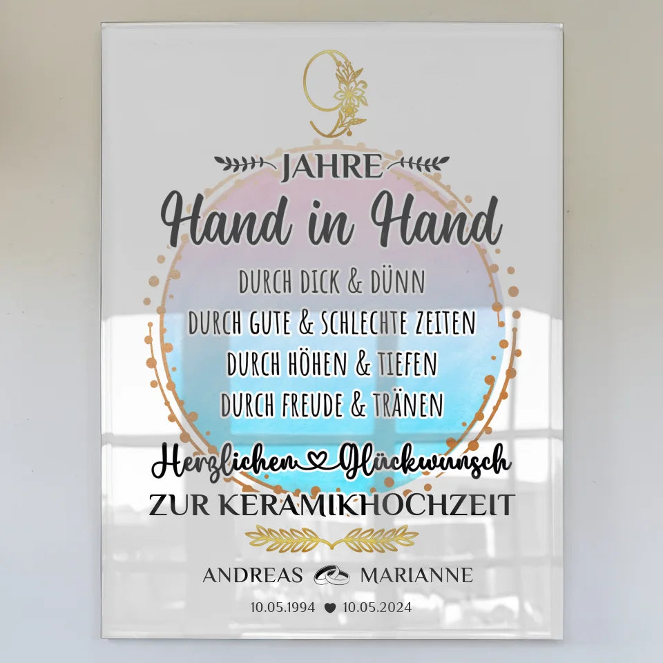 Acrylglas Bild Geschenk 9 Hochzeitstag zur Keramikhochzeit Mit Namen