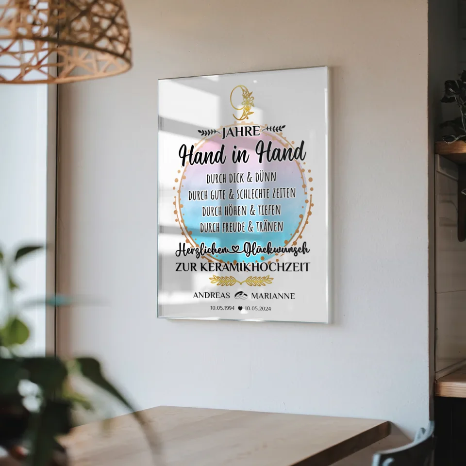 Acrylglas Bild Geschenk 9 Hochzeitstag zur Keramikhochzeit Mit Namen
