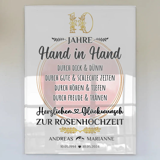 acrylglas bild geschenk zur rosenhochzeit 10 hochzeitstag mit namen Poster zum Hochzeitstag zum Hochzeitstag 1