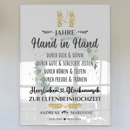 Acrylglas Bild Geschenk 14 Hochzeitstag zur Elfenbeinhochzeit Hand in Hand