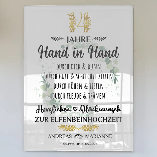 acrylglas bild geschenk 14 hochzeitstag zur elfenbeinhochzeit hand in hand Poster zum Hochzeitstag zum Hochzeitstag 1