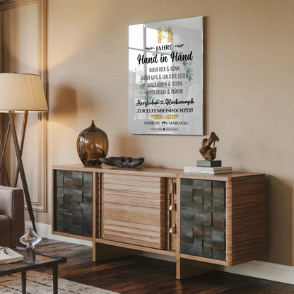 Acrylglas Bild Geschenk 14 Hochzeitstag zur Elfenbeinhochzeit Hand in Hand