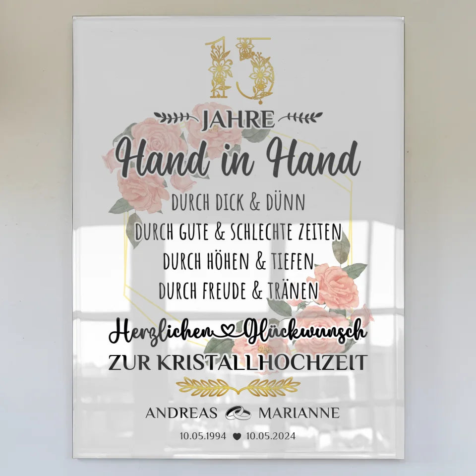 Acrylglas Bild Geschenk 15 Hochzeitstag zur Kristallhochzeit Mit Namen