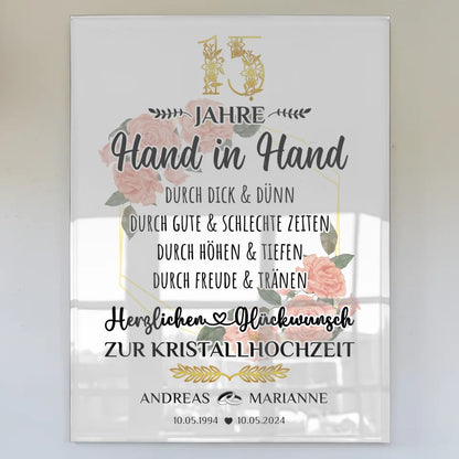 Acrylglas Bild Geschenk 15 Hochzeitstag zur Kristallhochzeit Mit Namen