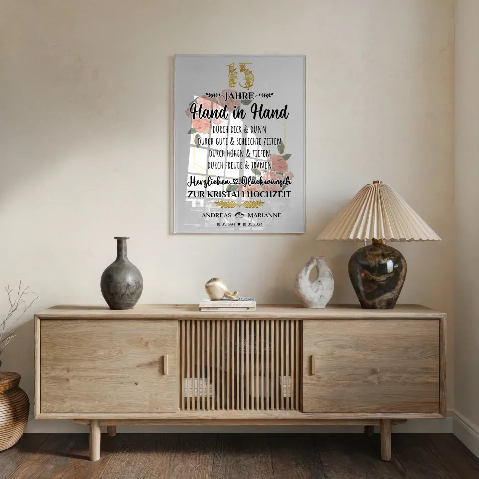Acrylglas Bild Geschenk 15 Hochzeitstag zur Kristallhochzeit Mit Namen