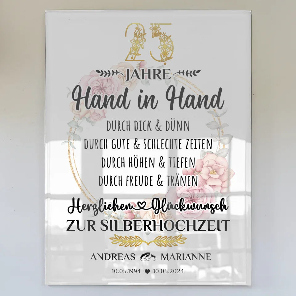 Acrylglas Bild zur Silberhochzeit 25 Hochzeitstag mit Namen
