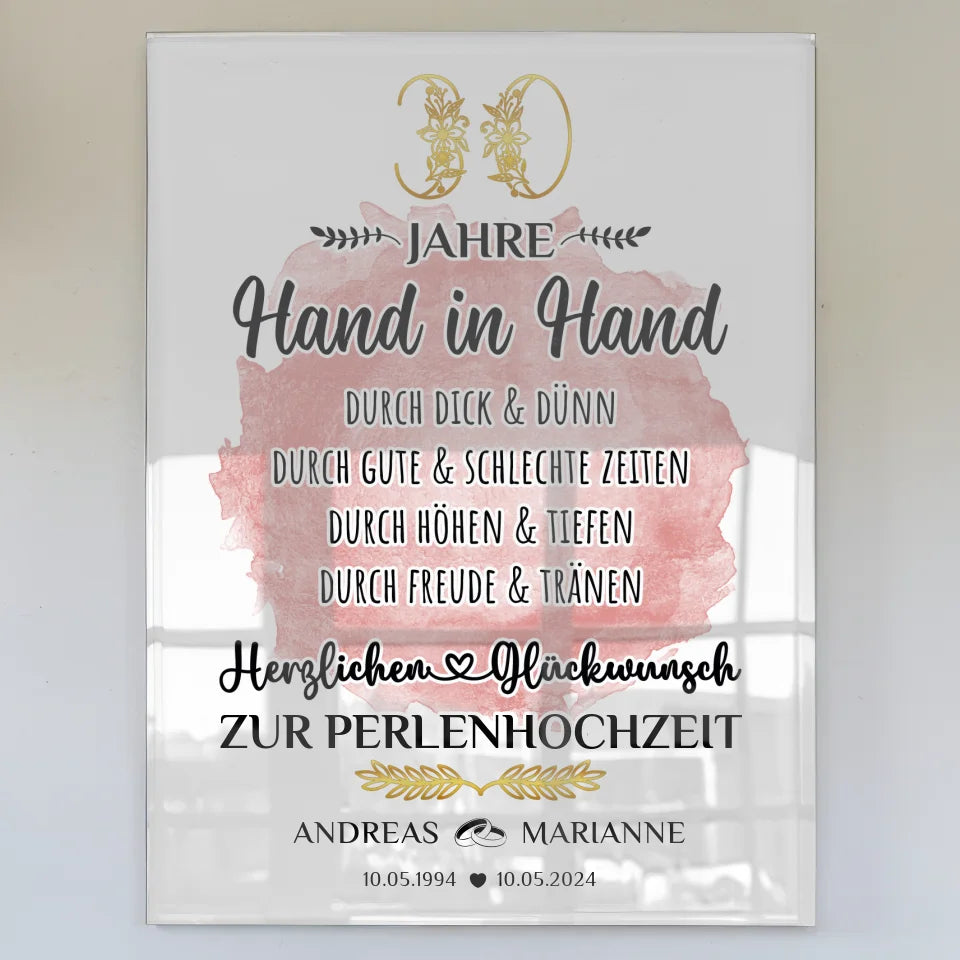 Personalisiertes Acrylglas Bild Geschenk 30 Hochzeitstag zur Perlenhochzeit Mit Namen