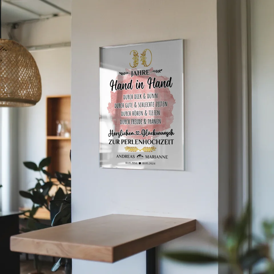 Personalisiertes Acrylglas Bild Geschenk 30 Hochzeitstag zur Perlenhochzeit Mit Namen