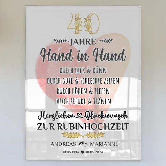 Acrylglas Bild zur Rubinhochzeit 40 Hochzeitstag mit Namen