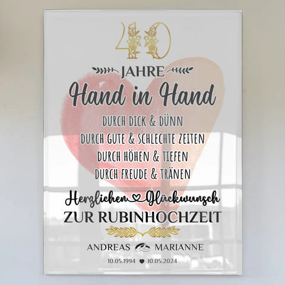 Acrylglas Bild zur Rubinhochzeit 40 Hochzeitstag mit Namen