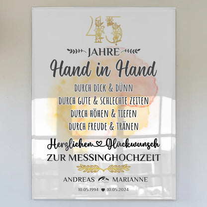 Acrylglas Bild Geschenk 45 Hochzeitstag zur Messinghochzeit mit Namen