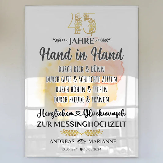 Acrylglas Bild Geschenk 45 Hochzeitstag zur Messinghochzeit mit Namen