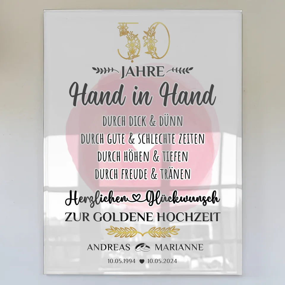 Acrylglas Bild Geschenk zur Goldenen Hochzeit mit Namen 50 Jahre