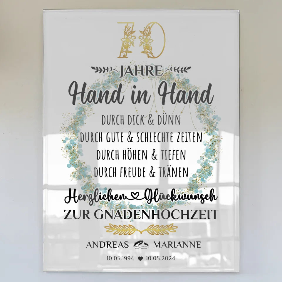Acrylglas Bild zur Gnadenhochzeit 70 Hochzeitstag mit Namen