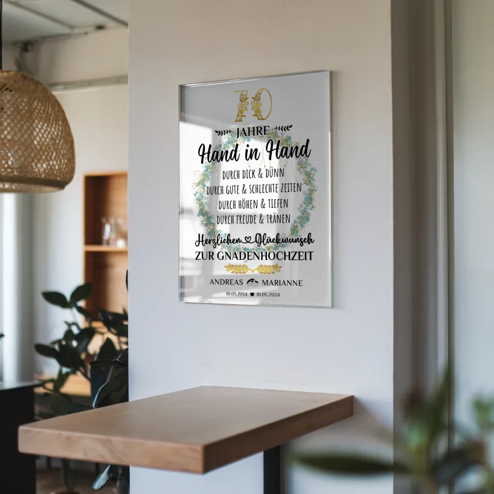 Acrylglas Bild zur Gnadenhochzeit 70 Hochzeitstag mit Namen