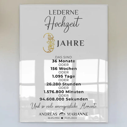 Acrylglas Bild zur Lederne Hochzeit 3 Hochzeitstag Momente Namen