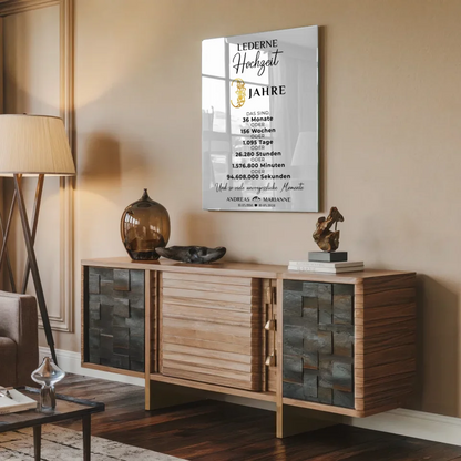 Acrylglas Bild zur Lederne Hochzeit 3 Hochzeitstag Momente Namen