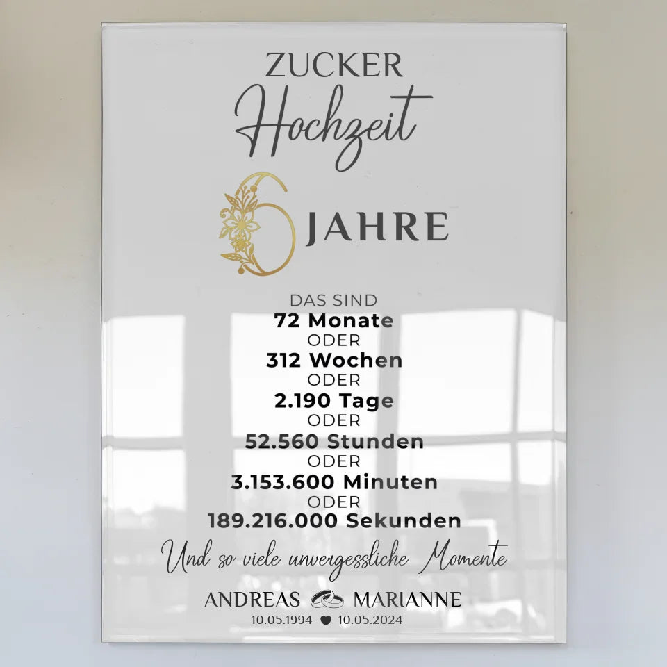 acrylglas bild zur zuckerhochzeit 6 hochzeitstag momente personalisiert Poster zum Hochzeitstag zum Hochzeitstag 1