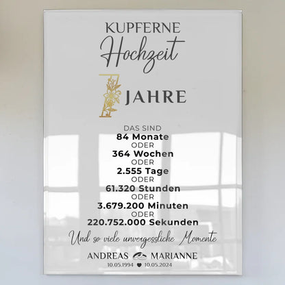 Acrylglas Bild Geschenk für 7 Hochzeitstag Momente zur Kupferne Hochzeit mit Namen