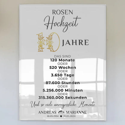 Acrylglas Bild zur Rosenhochzeit Geschenke für Momente 10 Hochzeitstag mit Namen
