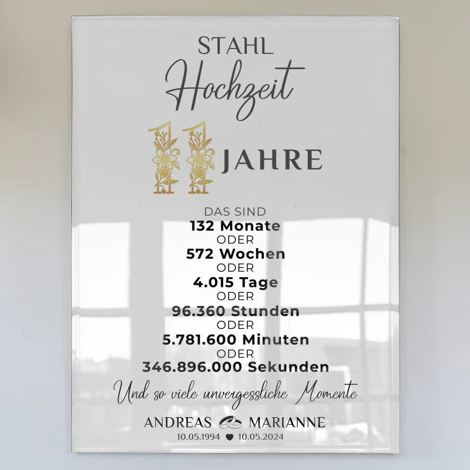 Acrylglas Bild Geschenk zur Stahlhochzeit 11 Hochzeitstag Namen