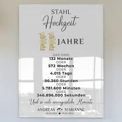 Acrylglas Bild Geschenk zur Stahlhochzeit 11 Hochzeitstag Namen