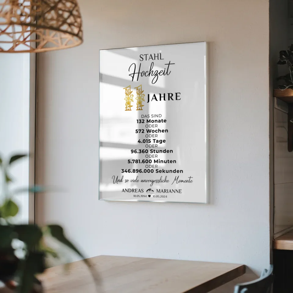 Acrylglas Bild Geschenk zur Stahlhochzeit 11 Hochzeitstag Namen