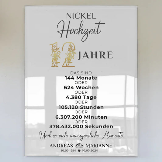 acrylglas bild fur den 12 hochzeitstag mit namen und wunschtext Poster zum Hochzeitstag zum Hochzeitstag 1