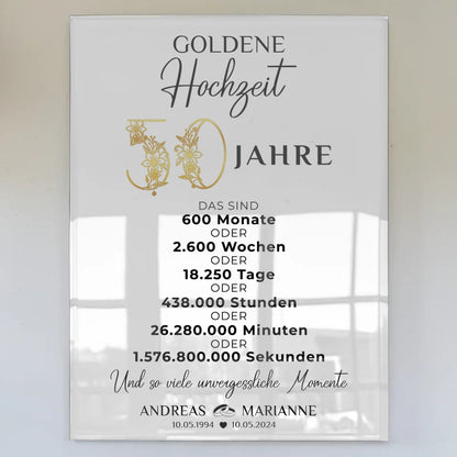 Acrylglas Bild zur Goldenen Hochzeit Personalisiertes Geschenke Momente Namen