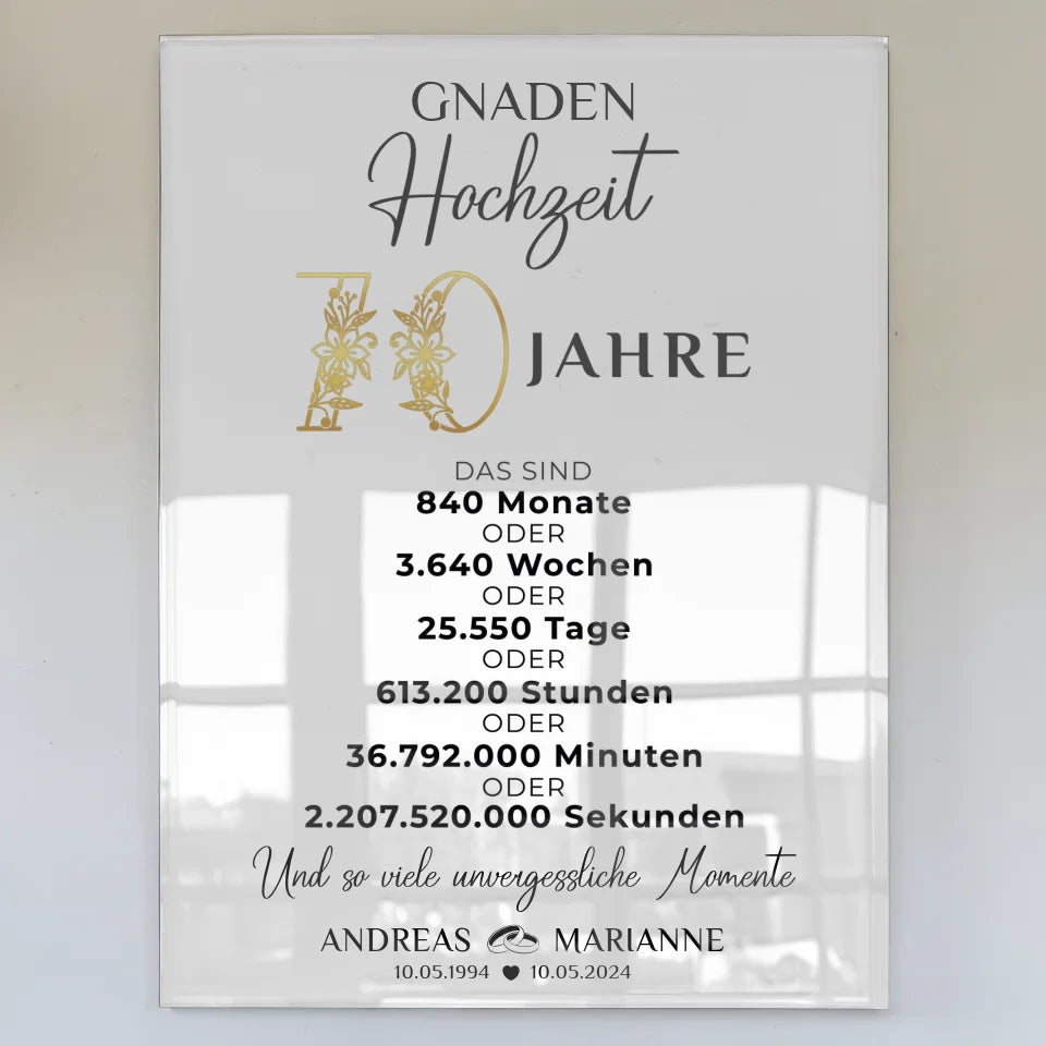 Acrylglas Bild zur Gnadenhochzeit 70 mit Namen und Wunschtext