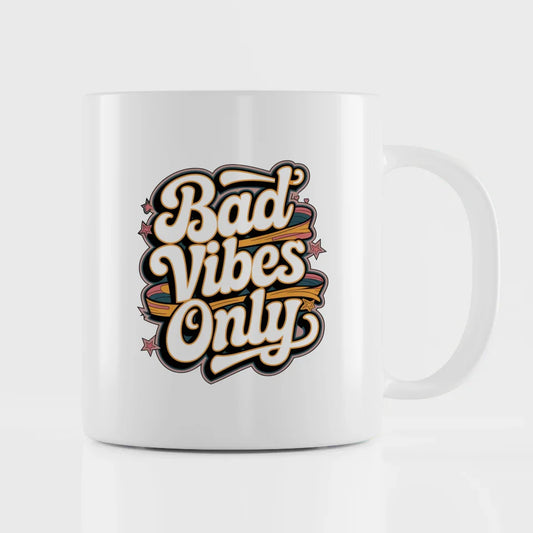 Lustige Tasse Bad Vibes Only mit buntem Retro Design