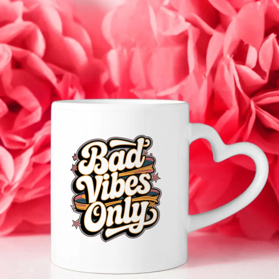 Lustige Tasse Bad Vibes Only mit buntem Retro Design