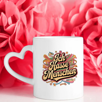 Lustige Tasse mit Spruch Ich hasse Menschen im Retro Stil farbenfroh