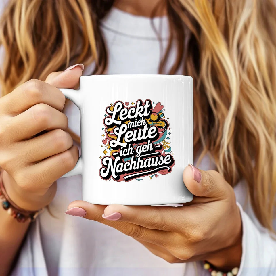 Lustige Tasse mit Spruch Leckt mich Leute - Retro Design für gute Laune