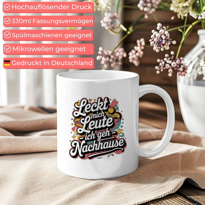 Lustige Tasse mit Spruch Leckt mich Leute - Retro Design für gute Laune