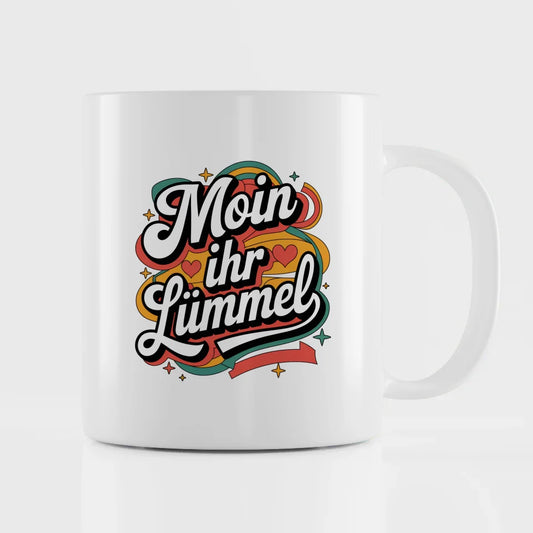 Lustige Sprüche Tasse Moin Ihr Lümmel im Retro-Stil