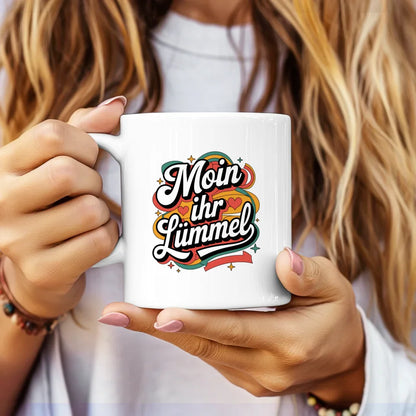 Lustige Sprüche Tasse Moin Ihr Lümmel im Retro-Stil