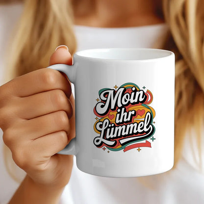 Lustige Sprüche Tasse Moin Ihr Lümmel im Retro-Stil