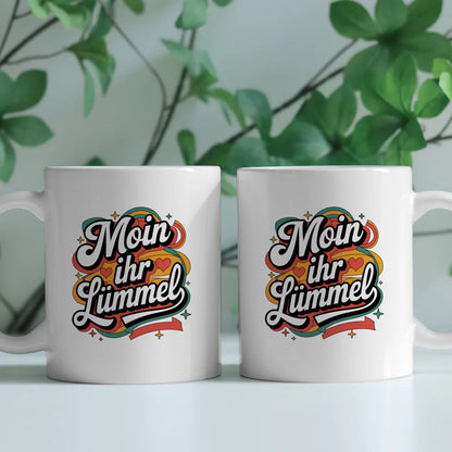 Lustige Sprüche Tasse Moin Ihr Lümmel im Retro-Stil