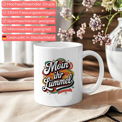 Lustige Sprüche Tasse Moin Ihr Lümmel im Retro-Stil