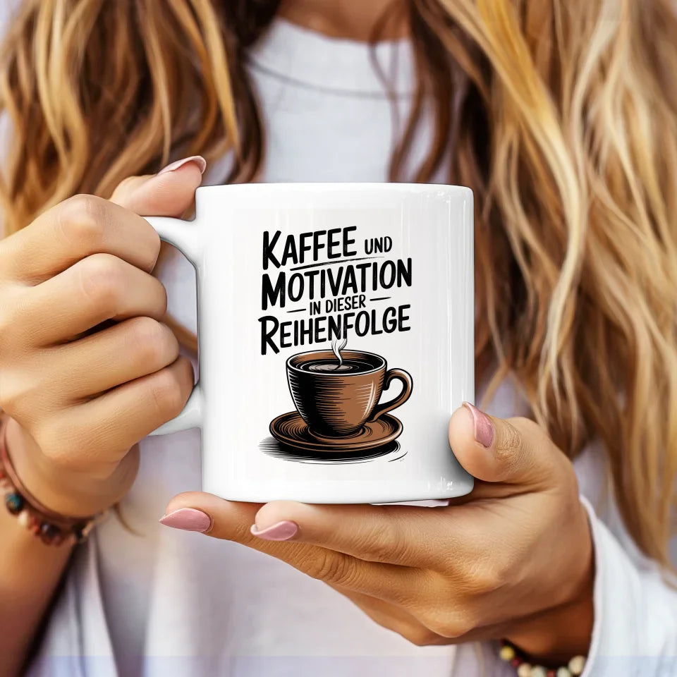 Kaffeetasse mit Spruchbilder Motiv Kaffee und Motivation schön gestaltet