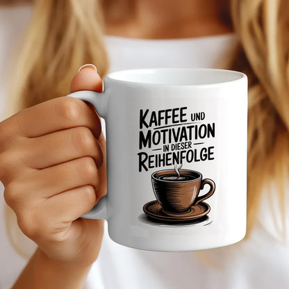 Kaffeetasse mit Spruchbilder Motiv Kaffee und Motivation schön gestaltet