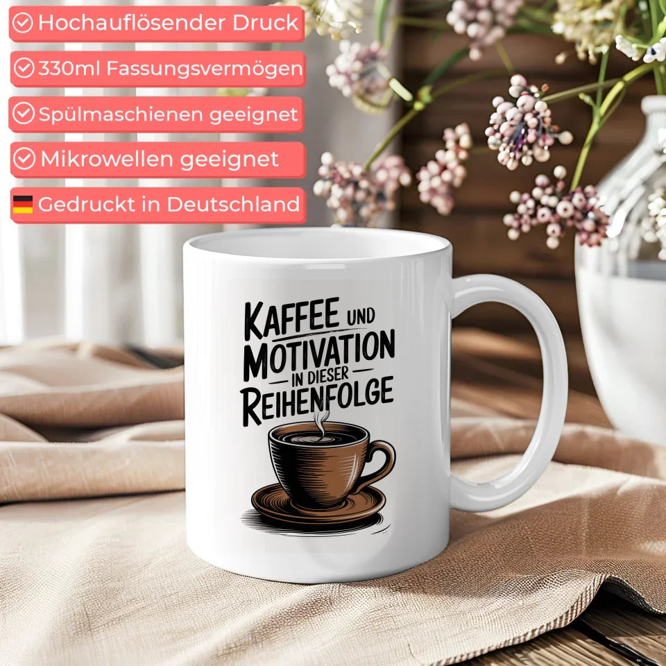 Kaffeetasse mit Spruchbilder Motiv Kaffee und Motivation schön gestaltet