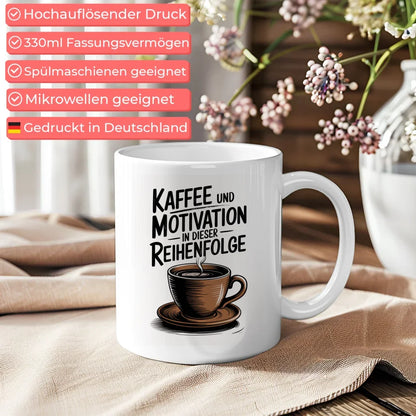 Kaffeetasse mit Spruchbilder Motiv Kaffee und Motivation schön gestaltet