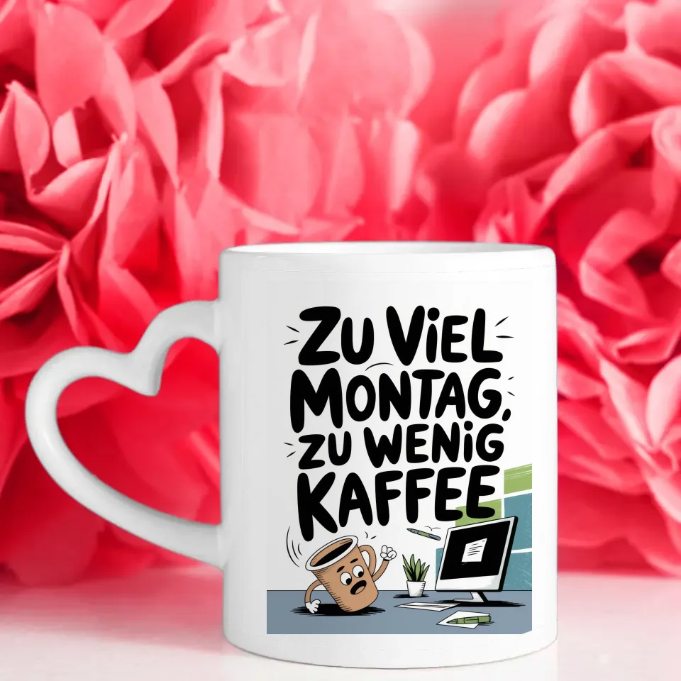 Tasse mit Spruchbild Zu viel Montag zu wenig Kaffee kreative Illustration