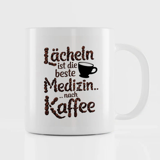 Kaffeetasse Spruchbild Lächeln ist die beste Medizin Lustig