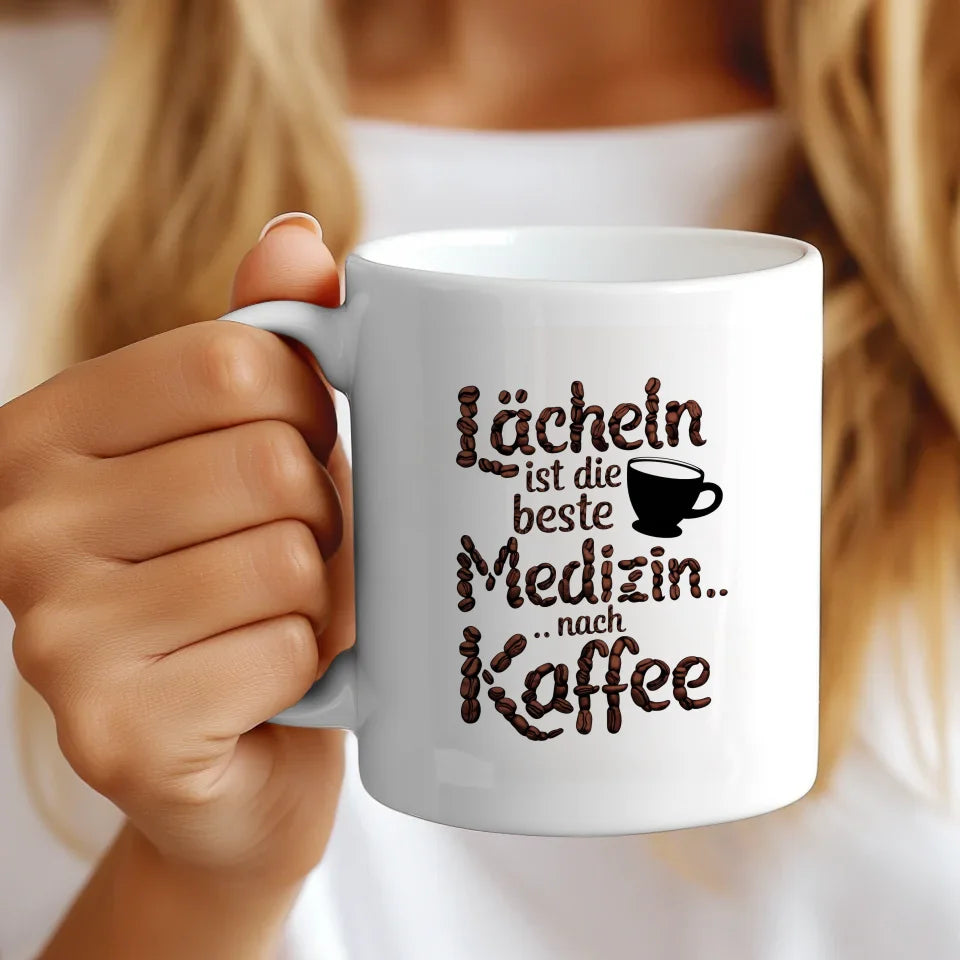 Kaffeetasse Spruchbild Lächeln ist die beste Medizin Lustig