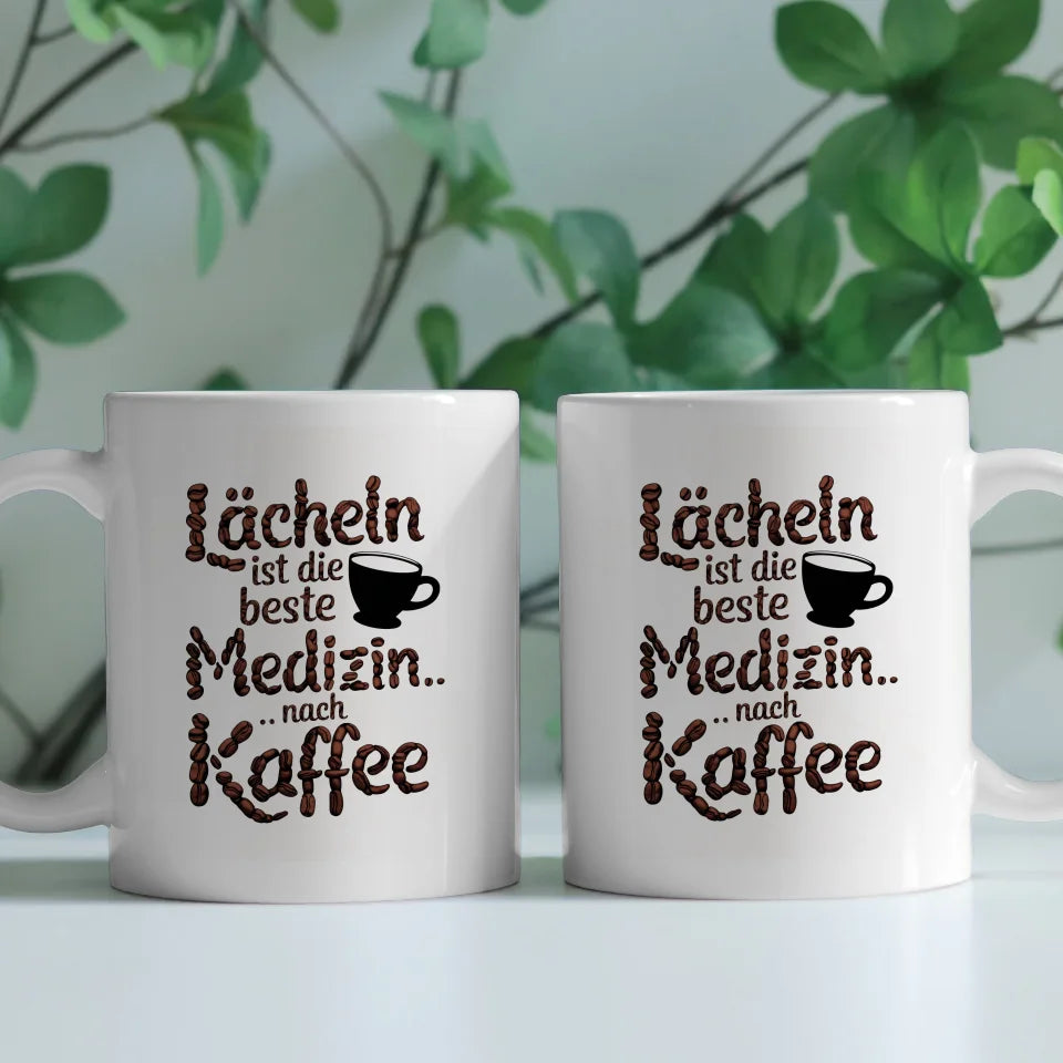 Kaffeetasse Spruchbild Lächeln ist die beste Medizin Lustig