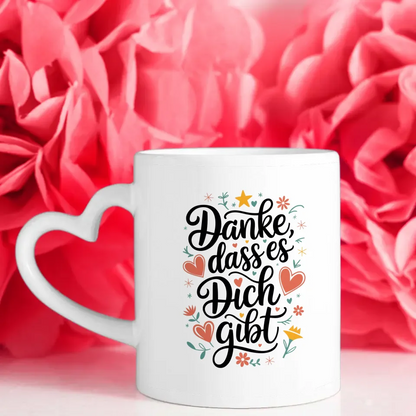 Liebevolle Tasse mit Herzen Danke dass es dich gibt Design