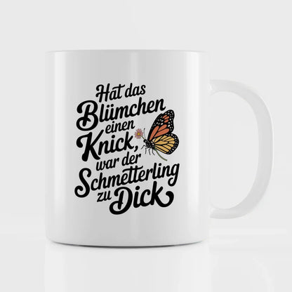 Lustige Tasse mit Spruch Schmetterling und Blume kreative Illustration